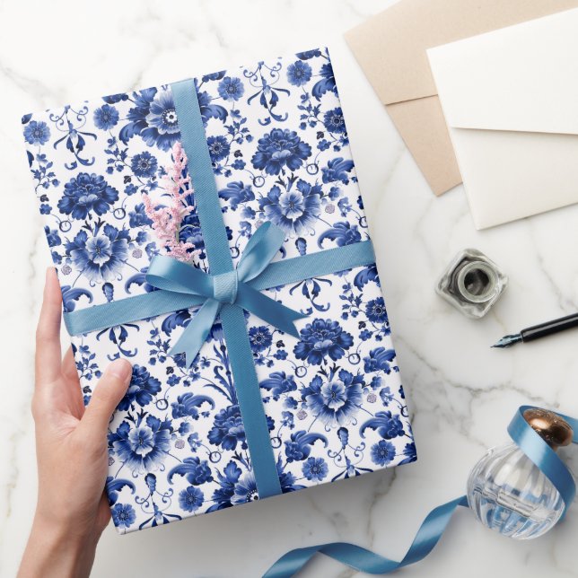 Papier Cadeau Floral Delft Blue II (Cadeaux)