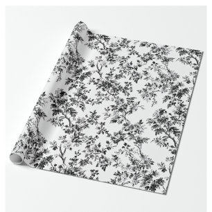 Papier cadeau floral délicat toile de jardin noir 