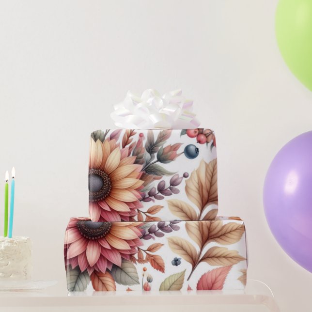 Papier Cadeau Floral Glossy Humeur sur Fond Blanc (Cadeaux de fête)