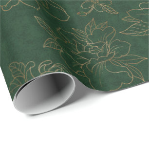 Papier Cadeau Floral gravé par or sur la BG verte