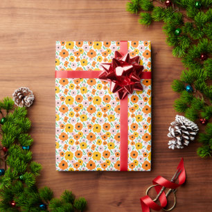 Papier Cadeau Floral jaune orange