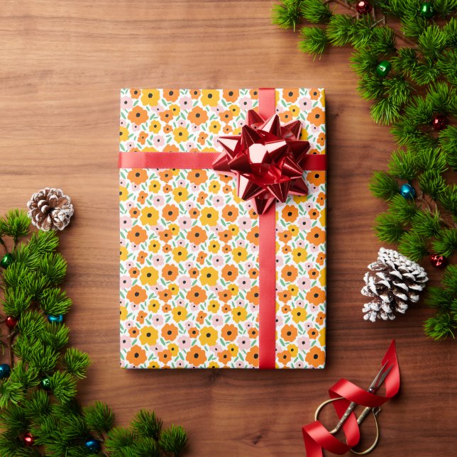 Papier Cadeau Floral jaune orange (Cadeau de vacances)