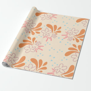 Papier Cadeau Floral jouant avec des accents étoilés en orange e