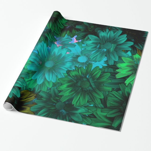 Papier Cadeau Floral moderne vert (Déroulé)