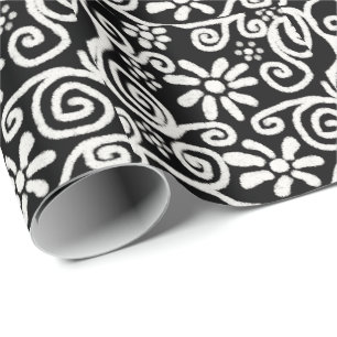 Papier Cadeau Floral noir blanc & Fleurs Motif de fleurs