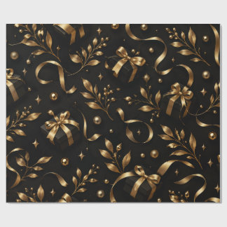 Papier cadeau floral noir et or de luxe – Élégant