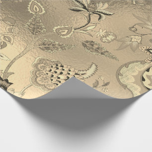 Papier Cadeau Floral Oriental Garden Or Sepia Foxier Verre