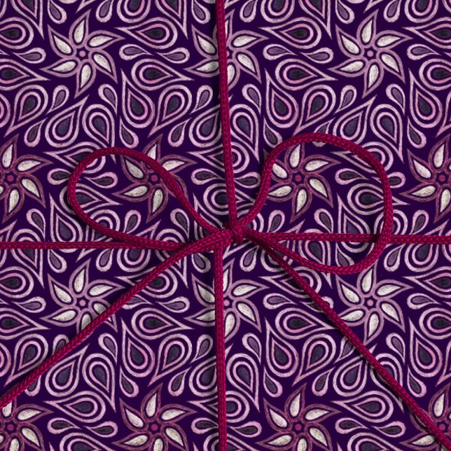 Papier Cadeau Floral Paisley foncé violet Fleur Motif fille (Créateur téléchargé)