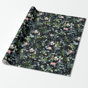 Papier Cadeau Floral Panda Motif