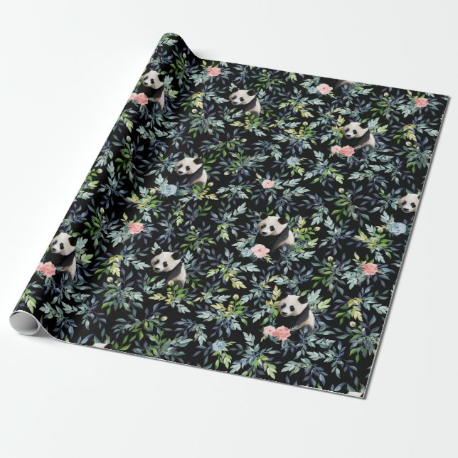 Papier Cadeau Floral Panda Motif (Déroulé)