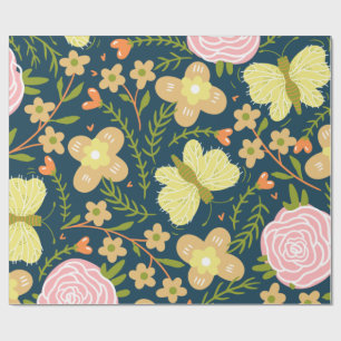 Papier Cadeau Floral, Papillon Et Glamour Élégant