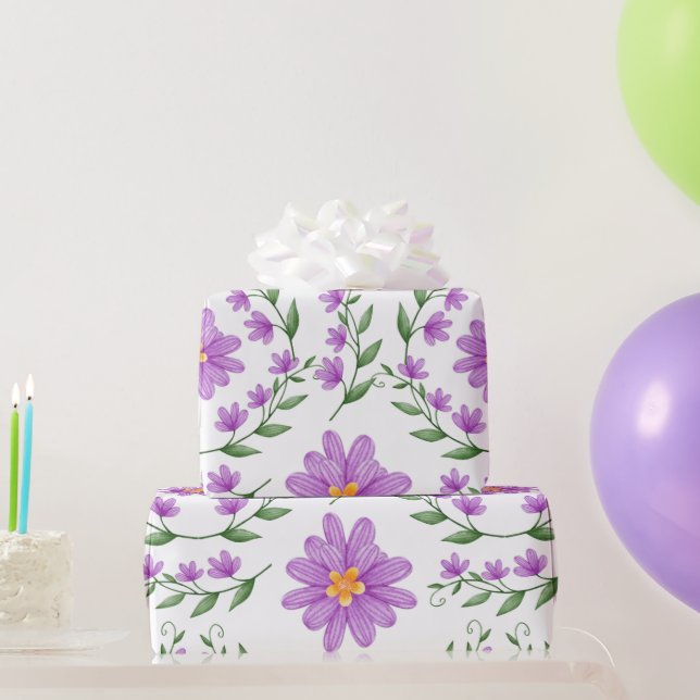 Papier Cadeau Floral pourpre (Cadeaux de fête)