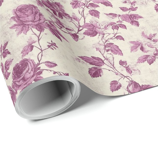 Papier Cadeau Floral pourpre vintage (Coin rond)