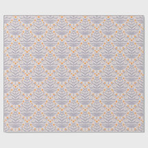 Papier cadeau floral ramifié gris et jaune