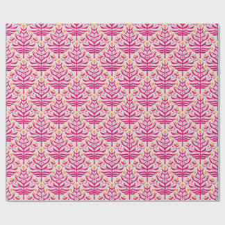 Papier cadeau floral ramifié rose et jaune