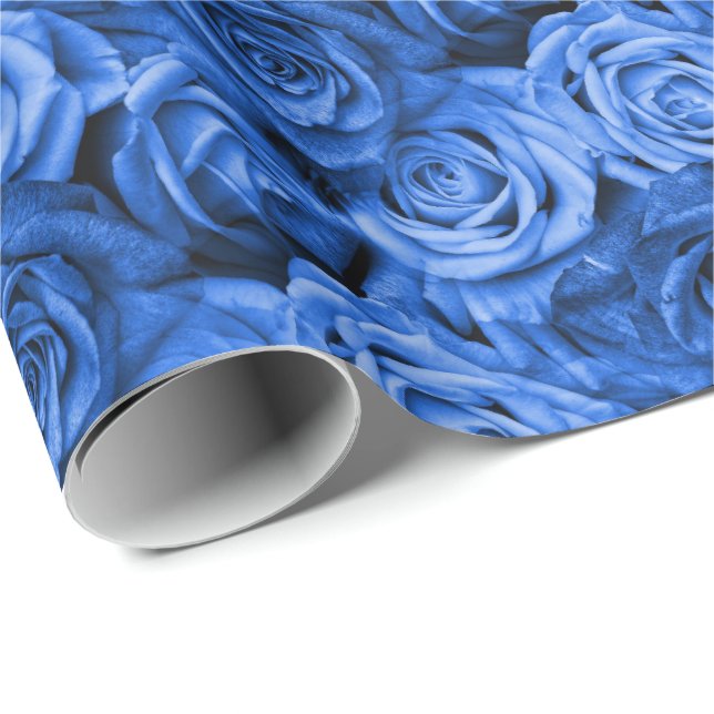 Papier Cadeau Floral Rose bleu (Coin rond)