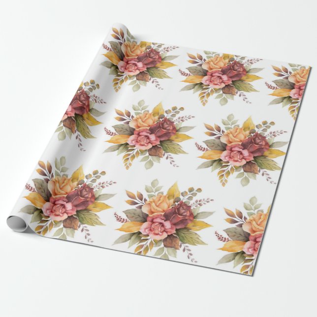 Papier Cadeau Floral rose Bourgogne Motif Antique Mariage (Déroulé)