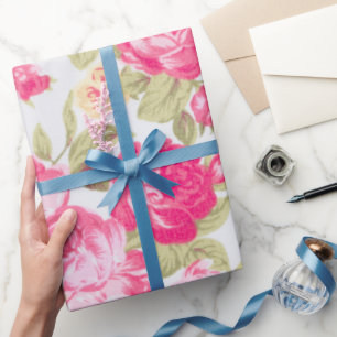 Papier Cadeau Floral Rose en floraison victorienne