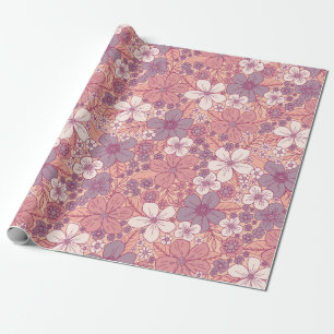 Papier Cadeau Floral rose et violet pastel