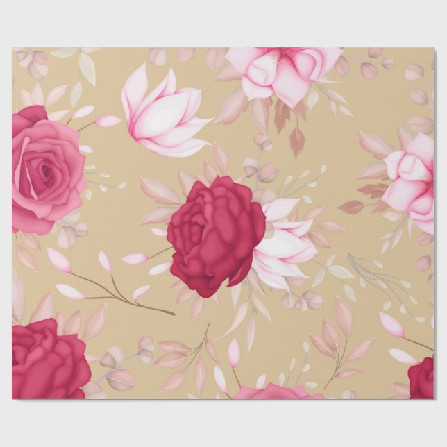 Papier Cadeau floral rose marron (Plat)