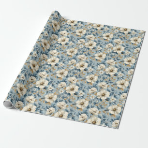 Papier Cadeau Floral sans couture aux fleurs blanches et beiges