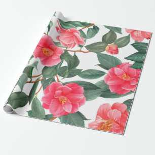 Papier Cadeau Floral sans couture motif, fleurs de camélia rouge