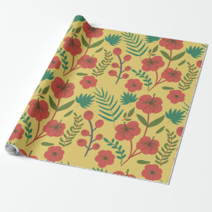 Papier Cadeau Floral sans couture motif rouge jaune vert fleurs