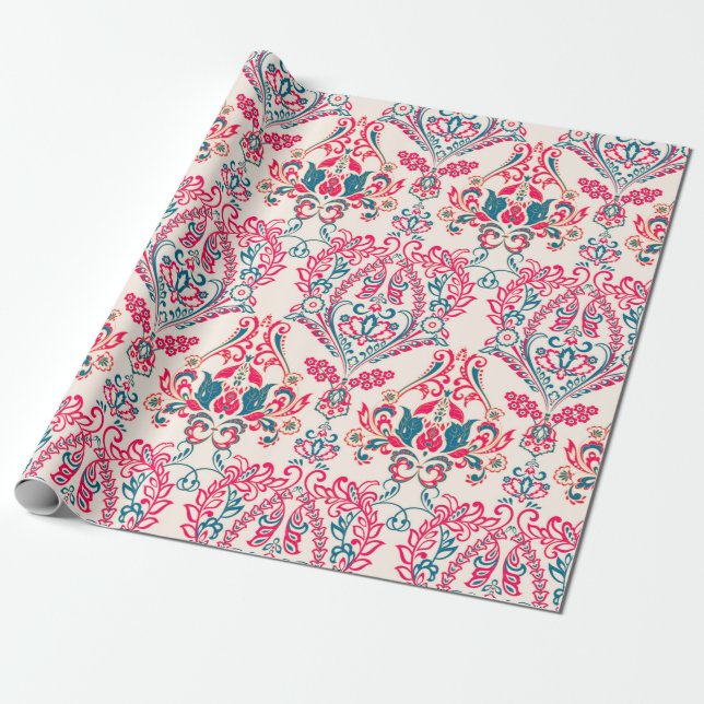 Papier Cadeau Floral sans soudure Ornate damask arrière - plan.  (Déroulé)