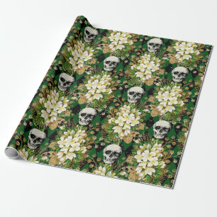 Papier Cadeau Floral & Skuls Gothique Grunge Motif de Noël