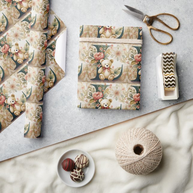 Papier Cadeau FLoral Teddy Bear lettre L (Artisanat)