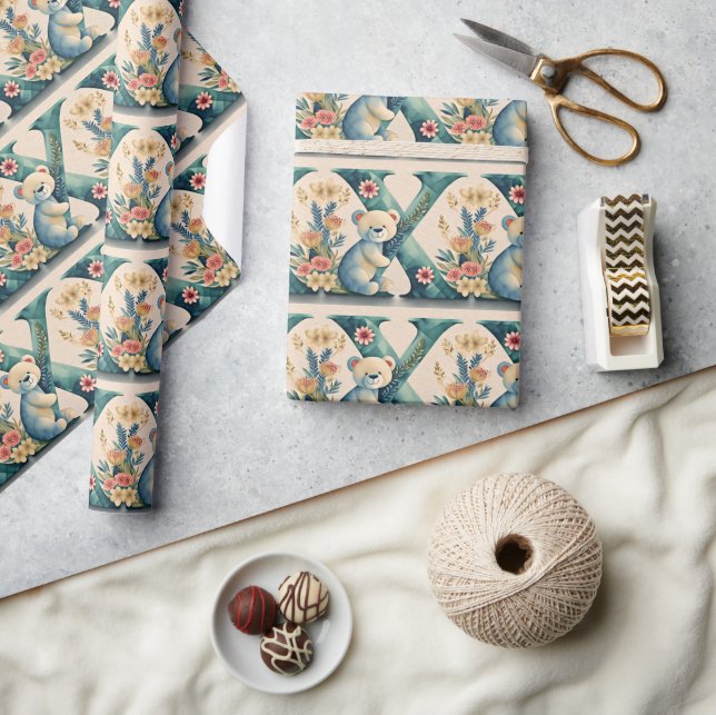 Papier Cadeau FLoral Teddy Bear lettre X (Artisanat)