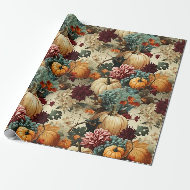 Papier Cadeau Floral Thanksgiving Motif Vintage (8) (Déroulé)