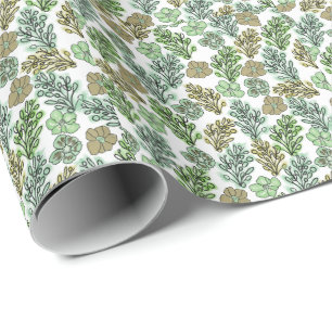 Papier Cadeau Floral Valencia Vert Beige