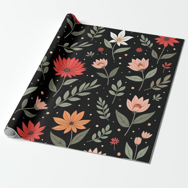 Papier Cadeau Floral Vintage Belle Collection Moderne (Déroulé)