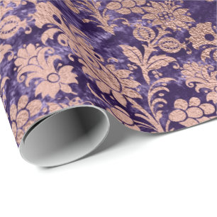 Papier Cadeau Floral violet de velours pourpre de poudre d'or de