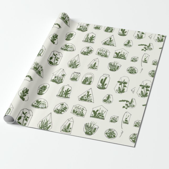 Papier Cadeau Florarium géométrique avec motif succulent.  (Déroulé)