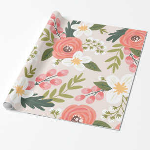 Papier Cadeau Floraux luxuriants Motif rose pâle