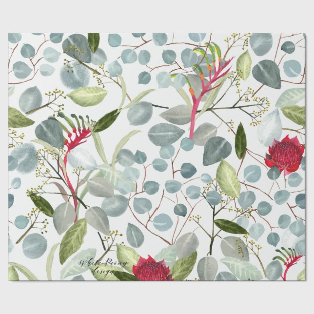 Papier Cadeau Flore australienne Eucalyptus feuilles Grande éche (Couture)
