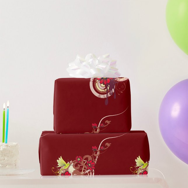 Papier Cadeau Flore avec fleurs rouges et colibri (Créateur téléchargé)
