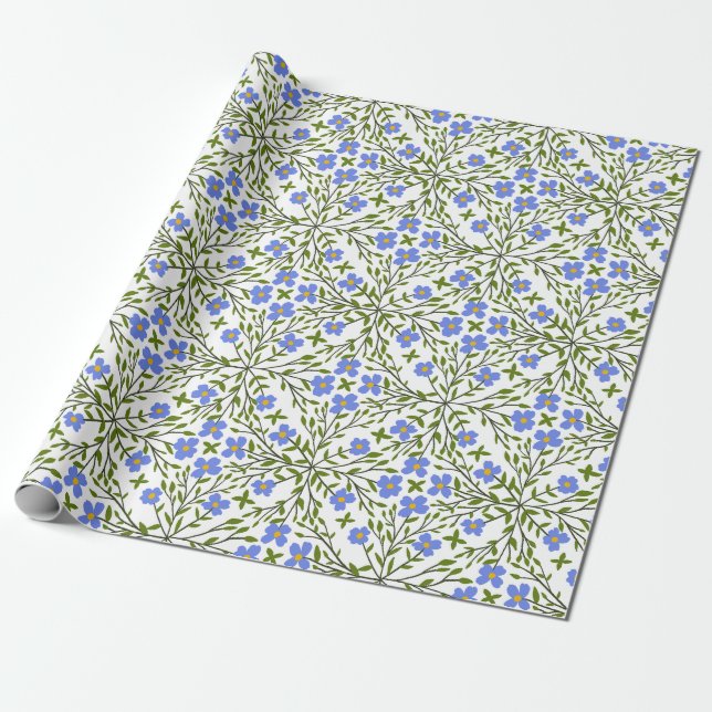 Papier Cadeau Flore Bleue Ditsy Motif Floral (Déroulé)