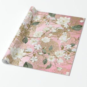 Papier Cadeau Flore chic de White Magnolia Rose Gold Ferns