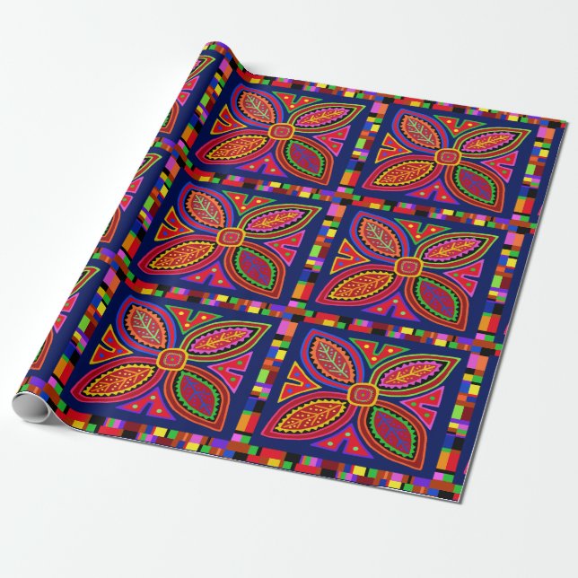 Papier Cadeau Flore de Kuna Indian Mola (Déroulé)