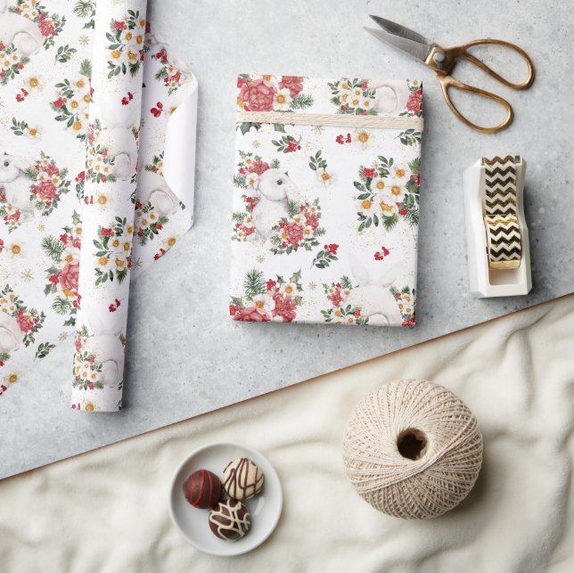 Papier Cadeau Flore de lapin d'hiver | Anniversaire (Artisanat)