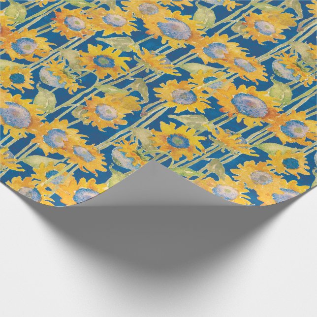 Papier Cadeau Flore de tournesol bleu (Coin)