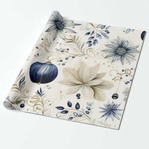 Papier Cadeau Flore d'inspiration Vintage bleue