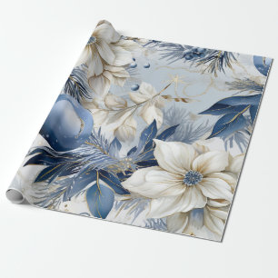 Papier Cadeau Flore d'inspiration Vintage bleue