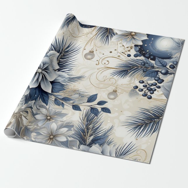 Papier Cadeau Flore d'inspiration Vintage bleue (Déroulé)