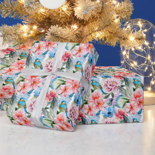 Papier Cadeau Flore Fleurs de feuillage Vert Bleu