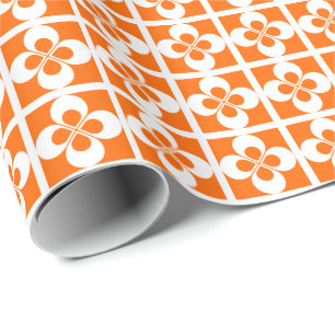 Papier Cadeau Flore géométrique blanche sur orange