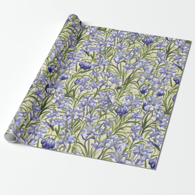 Papier Cadeau Flore Motif Fleurs bleues (Déroulé)